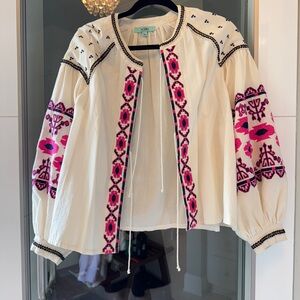 Karlie Cream Jacket with Pink and Black Embroidery